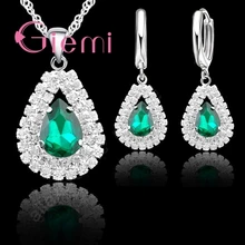 Подвеска в виде капли воды, ожерелье, серьги для женщин, подарки, сверкающий 925 пробы, серебро, 5А класс, австрийский кристалл, ювелирный набор