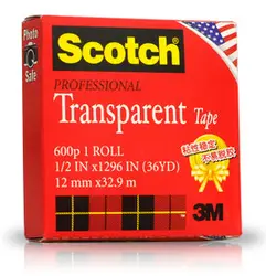 1x3 м Scotch 600 P профессиональные прозрачные Клейкие ленты для упаковки, герметизация, ремонт, не само палку (12 мм x 32.9 мм)