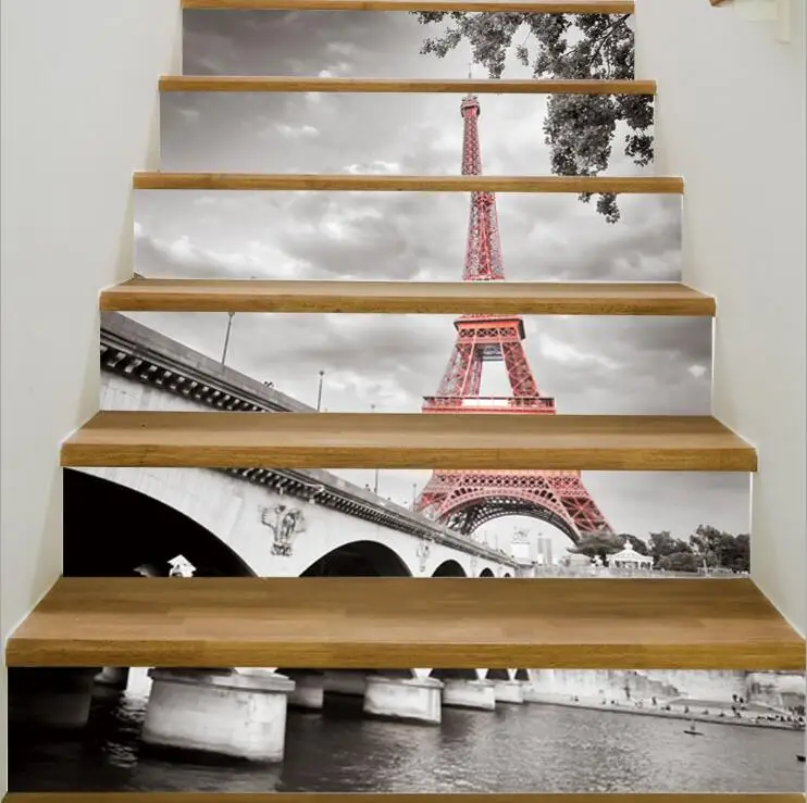 High Quality 3D Stairs Wall Stickers Wall Stickers City Tower DIY Renovation Creative Staircase