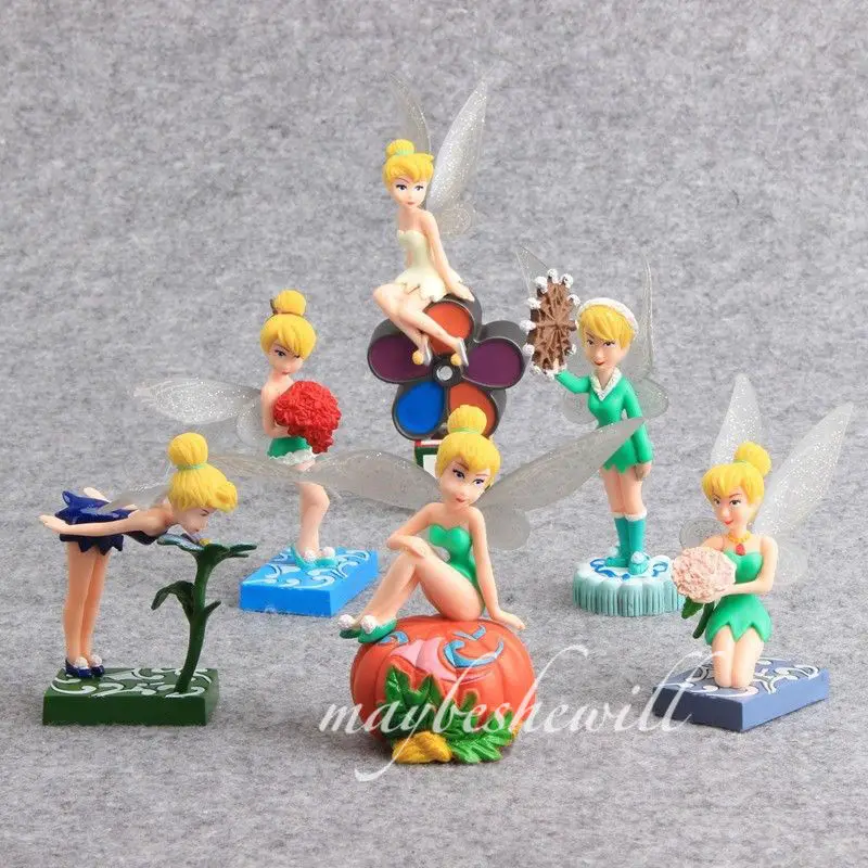 

6 Pcs/Set NEW Tinker Bell Fairies Princess PVC Anime Action Figure Set Girls Toy Cake Topper Model Collection Toy For Kids Gift