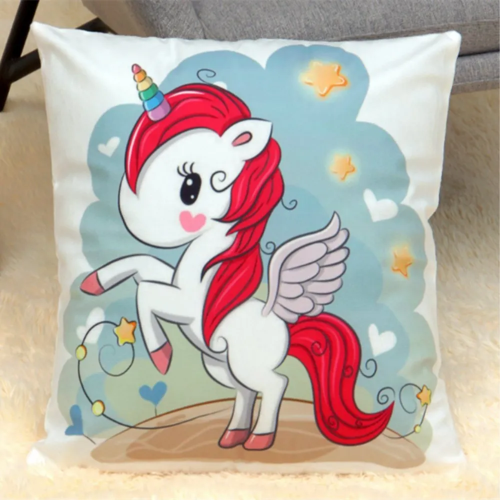 

Free Shipping 18*18Inch Short Plush Super Cute Unicorn Blue Pillow Cover Home Decorative Pillowcase kt281