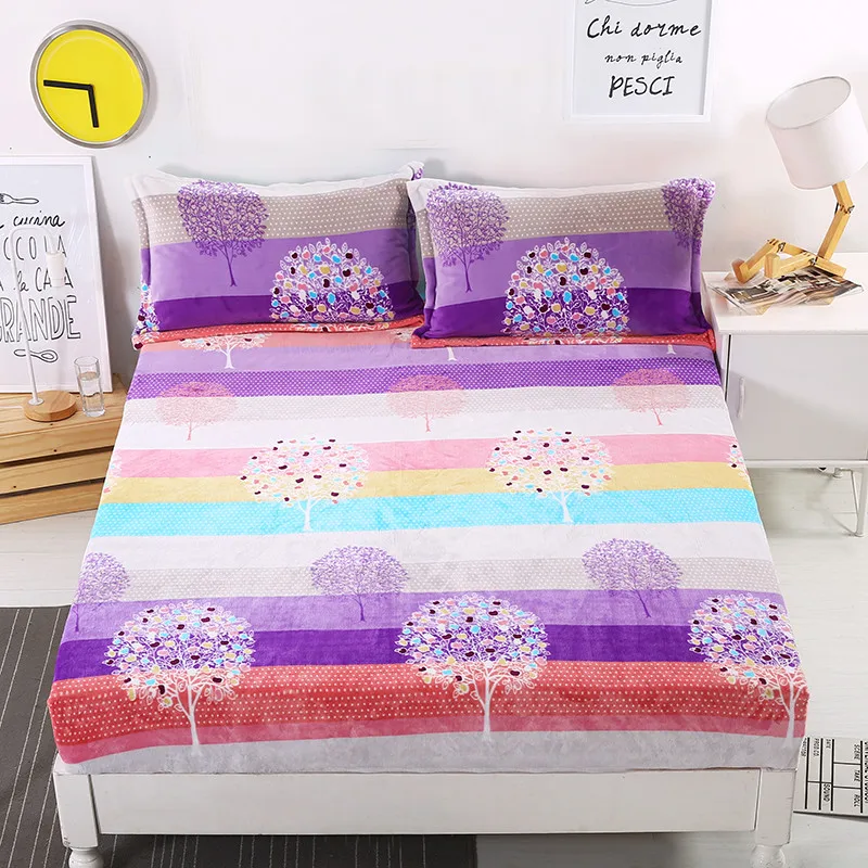 

1pc Home Textile Fashionable And Colorful Patterns Of Flowers And Sea Bedding Fitted Sheet Fitted Sheet Farlaia Fabric Is Warm
