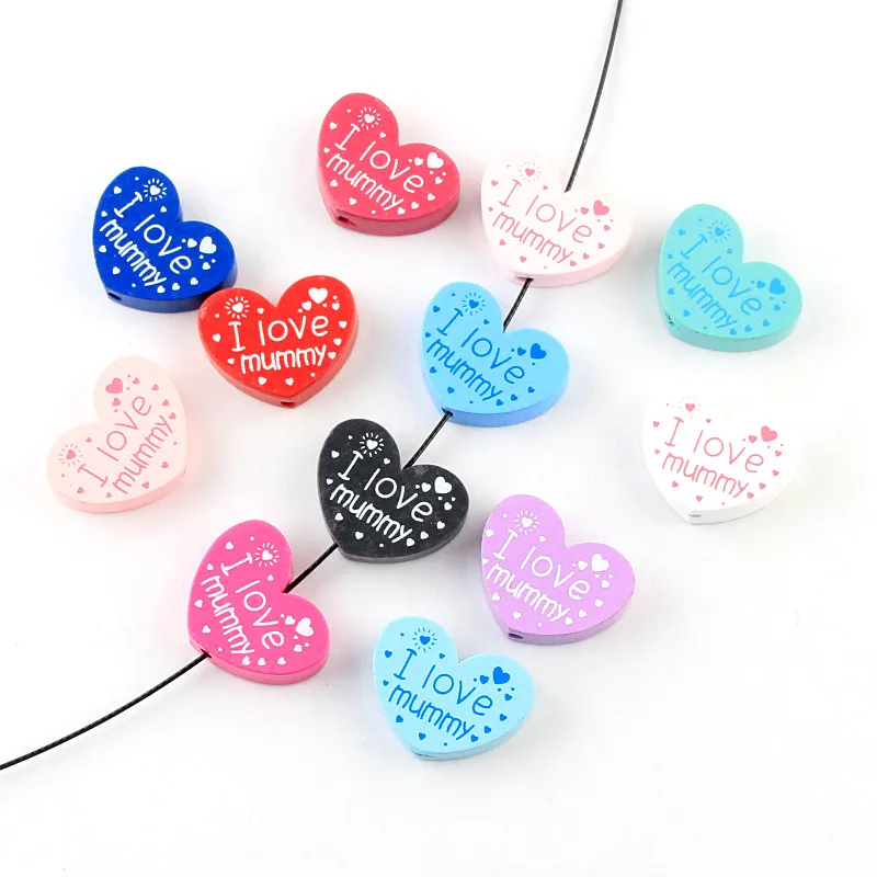 

I love mummy 10pcs Wooden Heart Spacer Beading Beads DIY Baby Pacifier Clip & Jewelry for Wood Craft Necklace Bracelet Beads