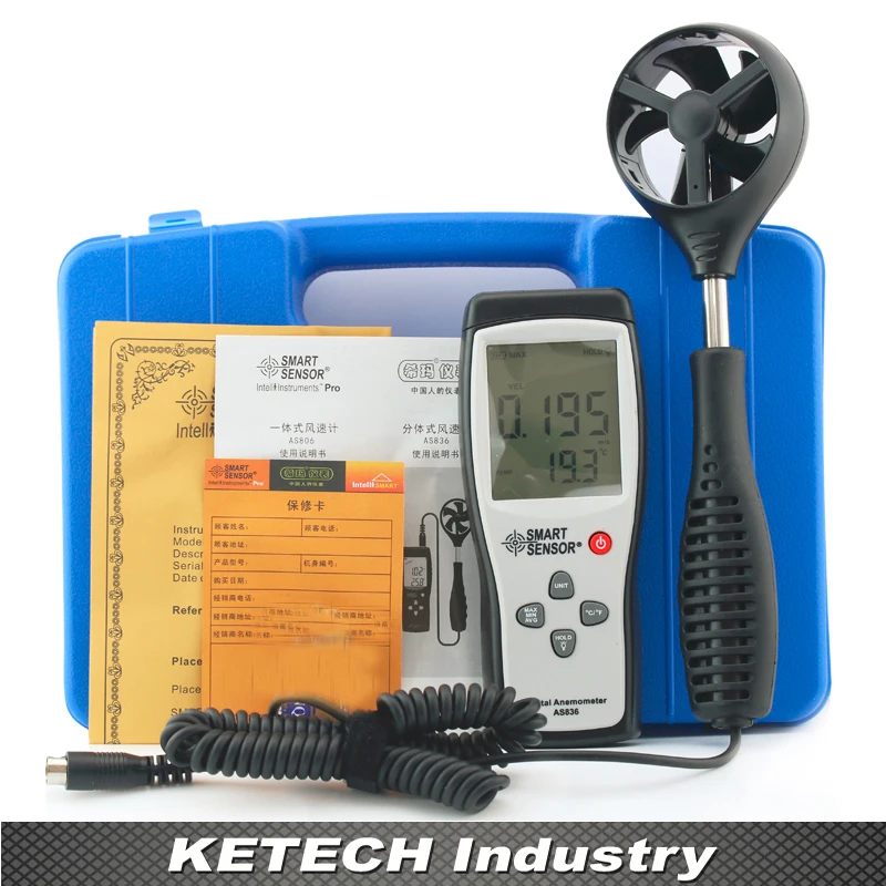 

AS836 Portable Air Flow Meter Anemometer 45m/s Relative Air Temperatur