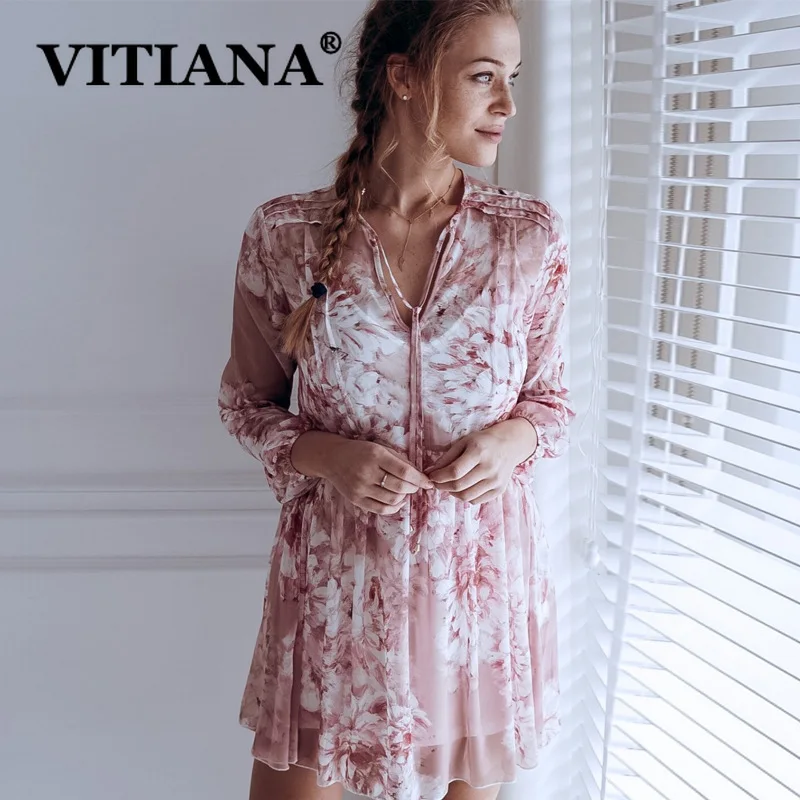 VITIANA Women Loose Chiffon Beach Dress Cool Summer 2019 Female Mesh Through Print Princess Mini Dresses Ladies Casual Sundress VITIANA Women Loose Chiffon Beach Dress Cool Summer 2019 Female Mesh Through Print Princess Mini Dresses Ladies Casual Sundress
