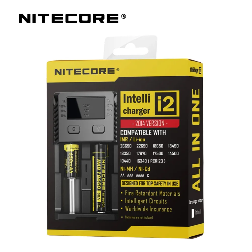 

1pc Original Nitecore i2 Intelligent Battery Charger Universal for 16340 10440 AA AAA 14500 18650 26650 Battery with Retail Box