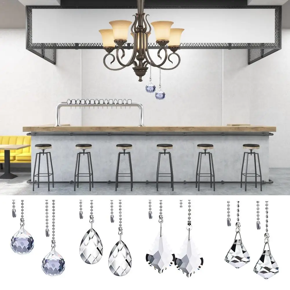 

2pcs Clear Ball Crystal Pull Chain Extension With Connector For Ceiling Light Fan Chain Sun Catcher For Window Decor