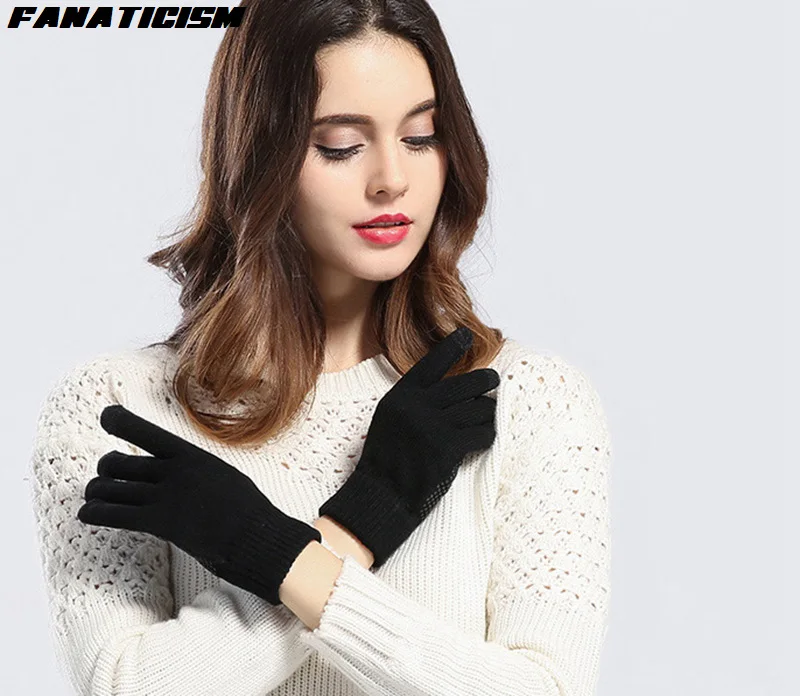 Fanaticism Free Size Unisex Non-slip Touch Screen Gloves Texting Mobile Phone Tablet PC Stretch Winter Knit Mittens Gloves