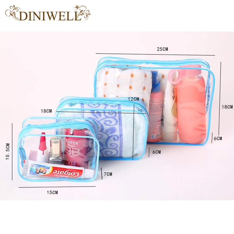 DINIWELL 3x водонепроницаемый ПВХ Дорожная сумка для хранения на молнии полотенце косметичка для косметики нижнее белье Органайзер