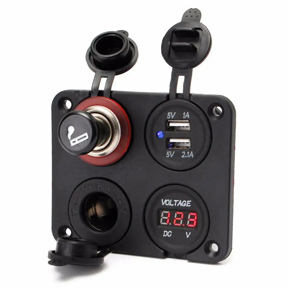 IZTOSS 12V автомобильное зарядное устройство с двумя usb-портами+ Вольтметр+ гнездо прикуривателя с зажигалкой