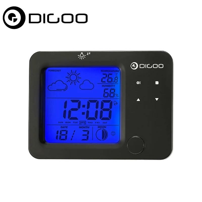 

Digoo DG-C5 Wireless Blue Backlit Hygrometer Thermometer Tempreture Weather Forecast Station Touch Sensor Alarm Clock