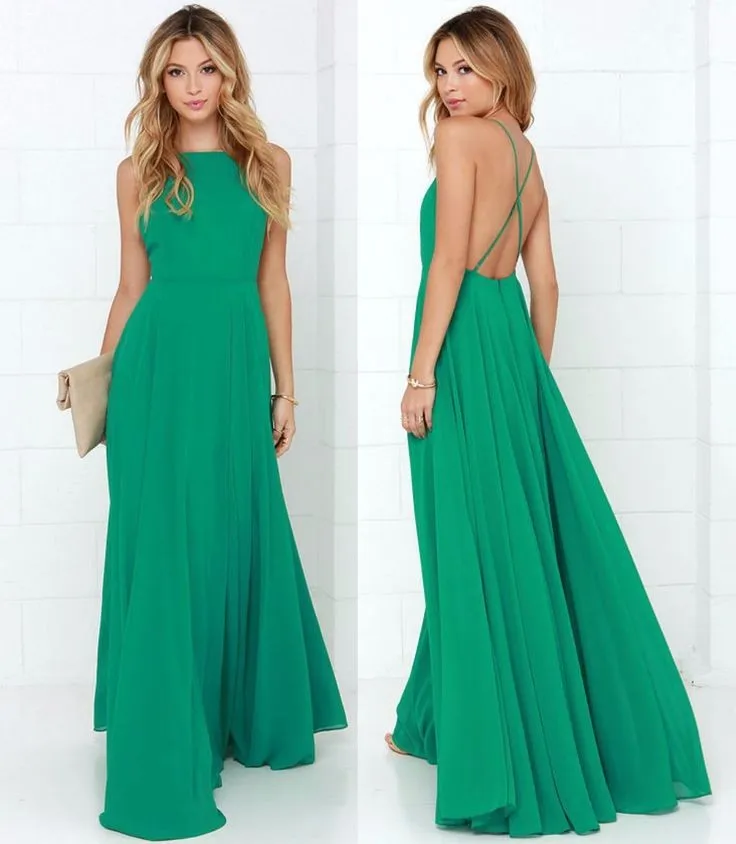 2016 Vestidos De Festa Beach Шифон Зеленый Sexy Back с Бретельках Невесты Платья Оливково-Зеленый Длинные Платья Невесты
