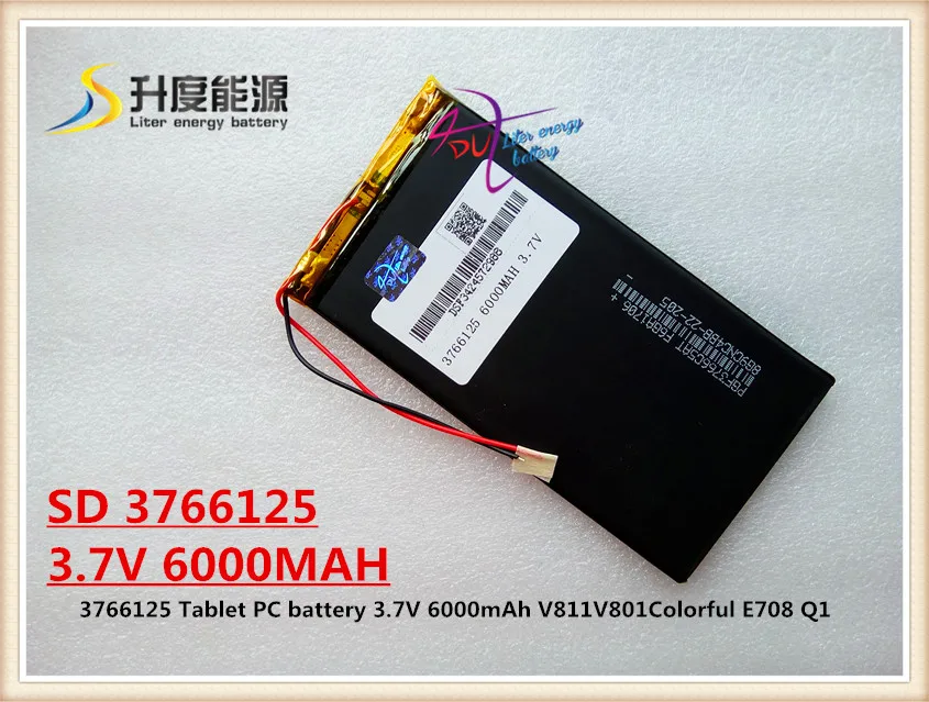 3766125 Tablet PC Батарея 3,7 V 6000 mAh V811V801 красочные E708 Q1 Универсальный перезаряжаемый аккумулятор
