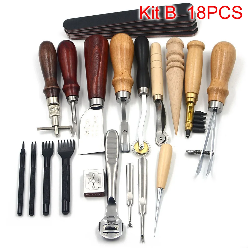 Buy Sanbest Professional Leather Craft Tools Kit Hand Sewing Stitching Punch Carving Work Saddle Groover Set Accessories DIY AT00004