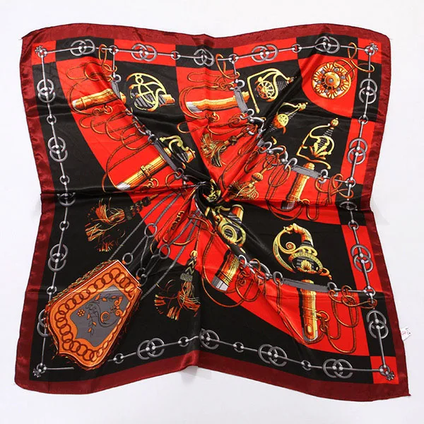 No.29 black and red Женские шарфы с принтом пейсли, 90*90 см, женские обертывания, мусульманский хиджаб, повязка на голову, квадратный атласный Шелковый платок - Цвет: No.29 black and red