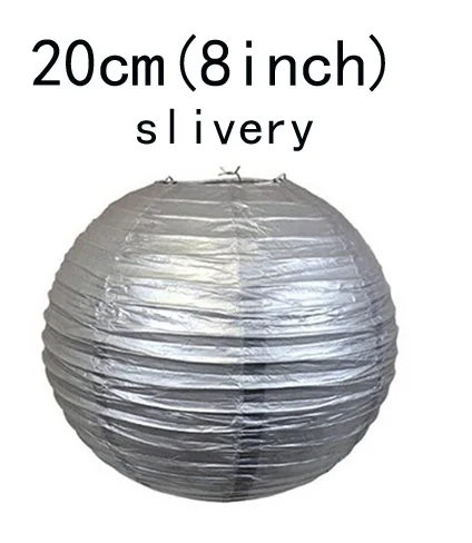 20cm slivery Праздничные принадлежности золотистые и серебристые 10 см(4 дюйма)-35 см(14 дюймов) Круглый Китайский бумажный фонарь для дня рождения, свадьбы, вечеринки, ремесла DIY - Цвет: 20cm slivery
