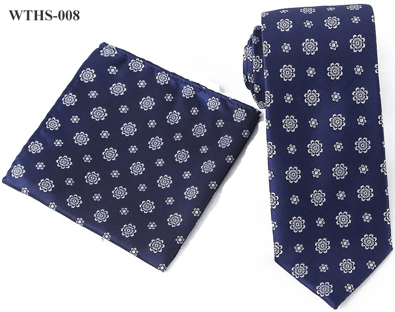 Tailor Smith Necktie and Hankerchief Set Dot Animal Wolf Shark Floral Tie Set 7.5CM Microfiber Woven Suit Tie with Pocket Square