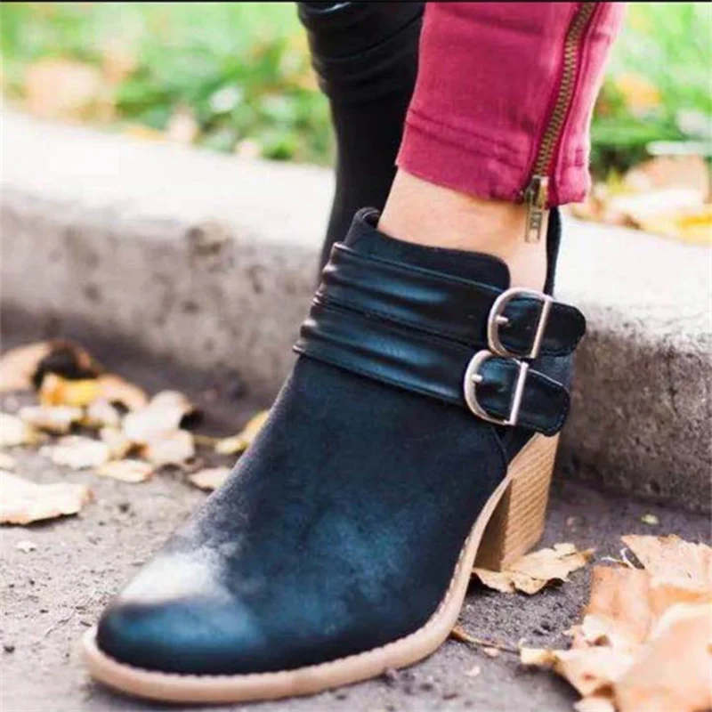 

Ankle Bootie Medium Heels Footwear Shoes 2019 Fashion Winter Women Ankle Boots Boots Retro with Buckle Strap XWX7204