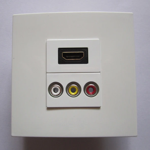

Newest Wall Face Plate Outlet With HDMI 1.4 + RCA Audio Video 86x86mm White Panel For Home Decoration