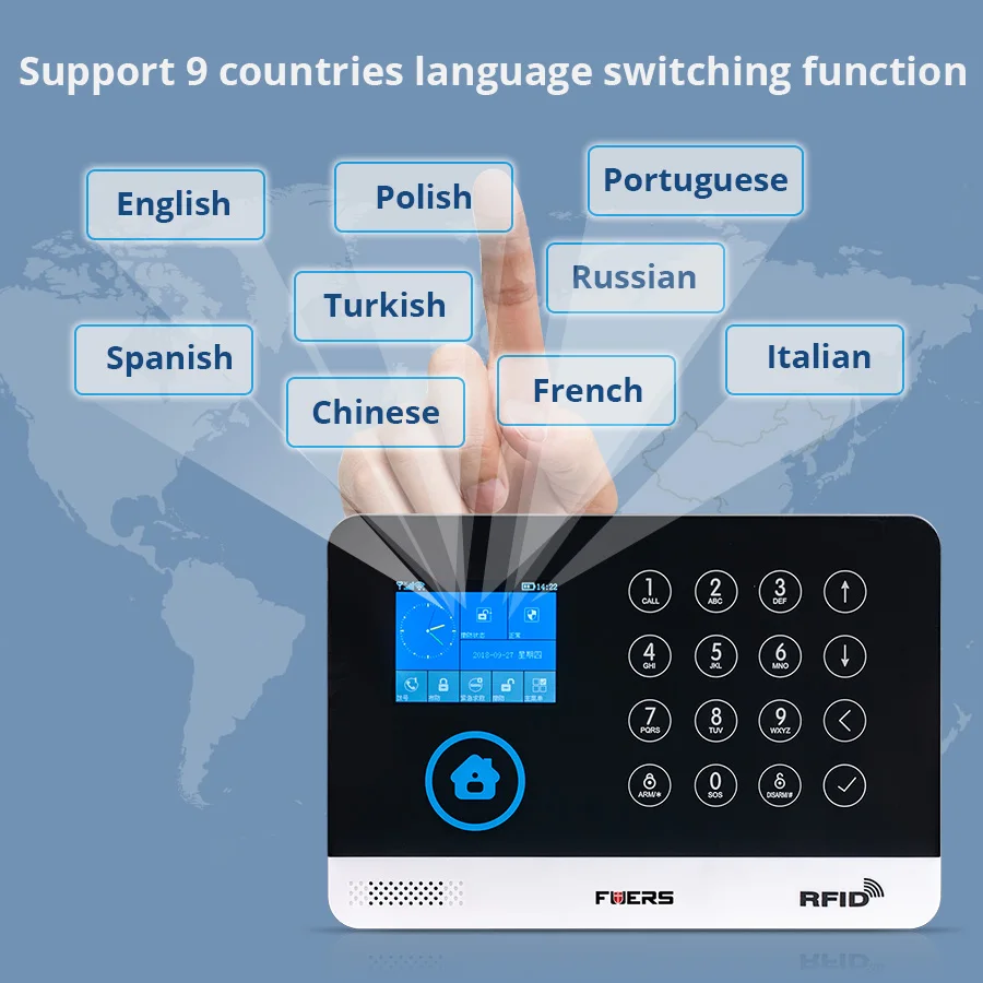 FUERS wifi GSM сигнализация беспроводная домашняя охранная сигнализация 9 СПГ переключаемая RFID lcd PIR датчик дыма управление приложением