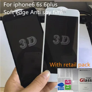 9H Anti Spying Tempered Glass carbon fiber soft edge Screen Protector for iphone 6 6s 6Plus Anti-shatter Privacy Protection Film
