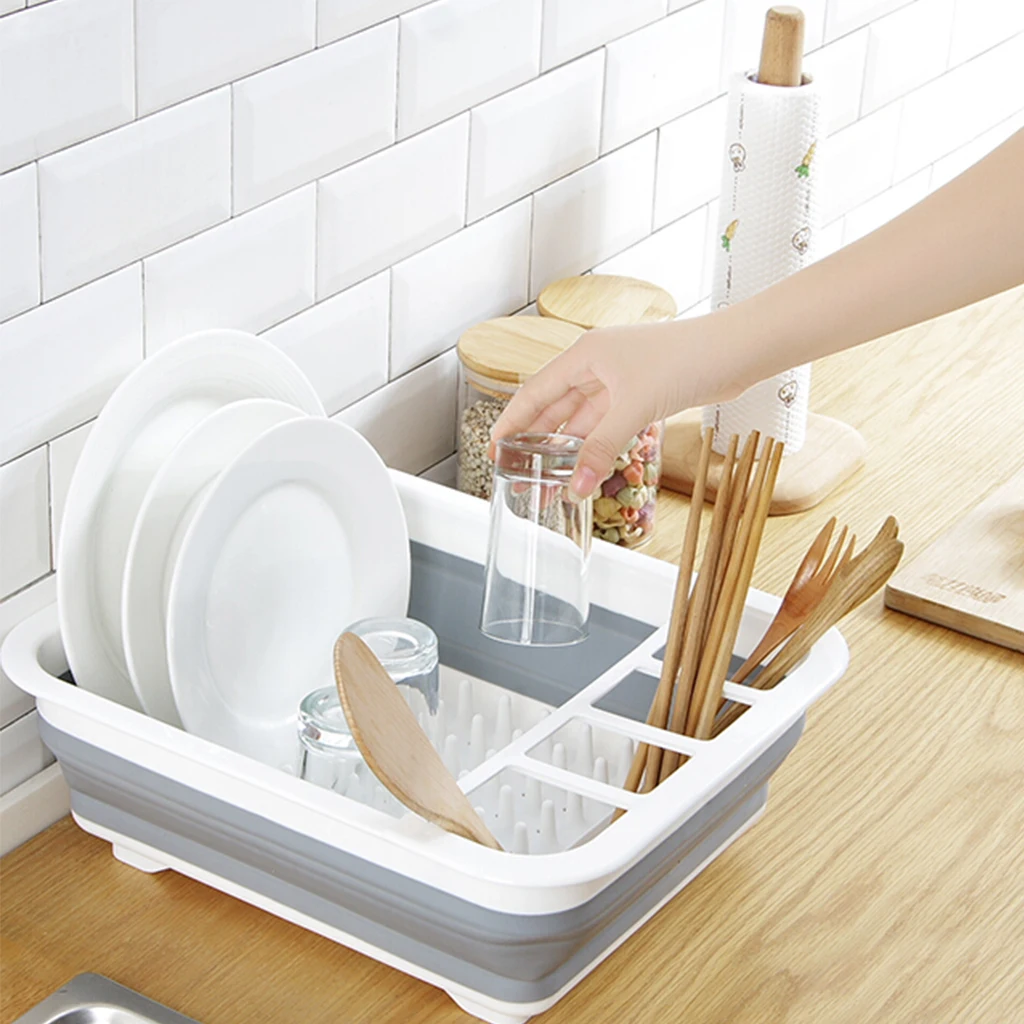 

2019 New Kitchen Drain Folding Rack Dish Rack Cutlery Storage Box Collapsible Dish Drainer Cutlery Stand Cup Holder