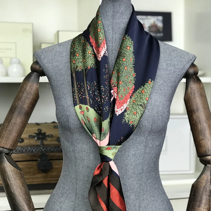 Модный шелковый шарф для женщин, женский атласный платок с цветочным принтом, шелковые шарфы, шейный платок, платок на голову, 90x90