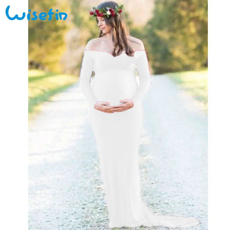 Детское платье макси с глубоким v-образным вырезом, сексуальное длинное платье для беременных, платья для беременных, изысканные платья для беременных, большие размеры, gownD20 - Цвет: Белый