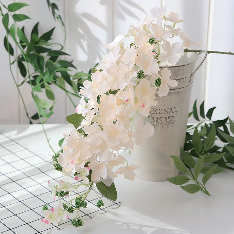

110cm Long Branch Artificial Flowers Cherry Blossom Spring Peach Decoration Silk Hydrangea Fake Flowers Berry Wedding Home Decor