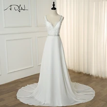 ADLN сексуальное пляжное свадебное платье с v-образным вырезом без рукавов отделка бисером трапециевидные шифоновые Свадебные платья Robe De Mariage Vestidos De Novia