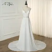 ADLN Sexy V-neck Beach Wedding Dress Sleeveless Beading Applique A-line Chiffon Wedding Gowns Robe De Mariage Vestidos De Novia