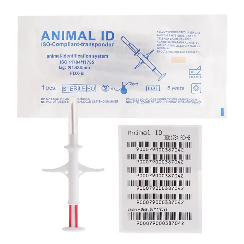 

Pet ID Microchip Syringe ISO11784/5 FDX-B HDX Animal Tag Injector IP67 1.4x8mm