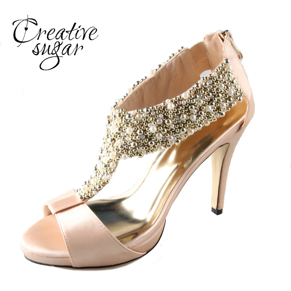 champagne satin sandals