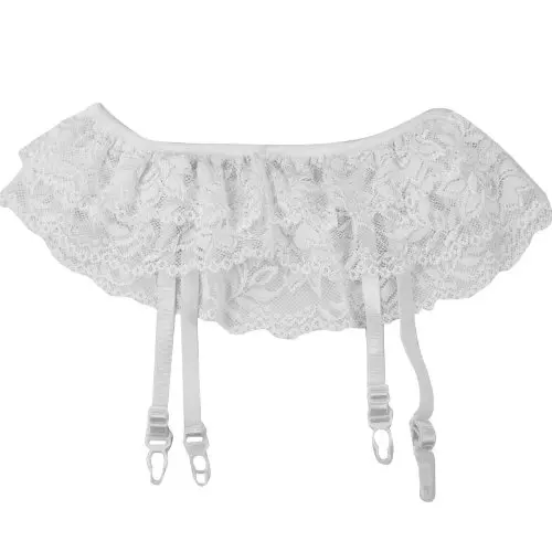 HOT SALE!Sheer Double layer Lace Garterbelt Garter Belt Skirt Whitein
