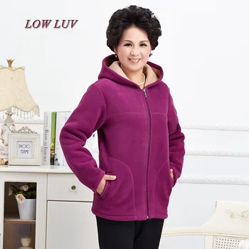 

winter jacket women's hooded jacket top Particle fleece warm jacket mother middle-aged elderly Thick Warm Pocket Coat Overcoat