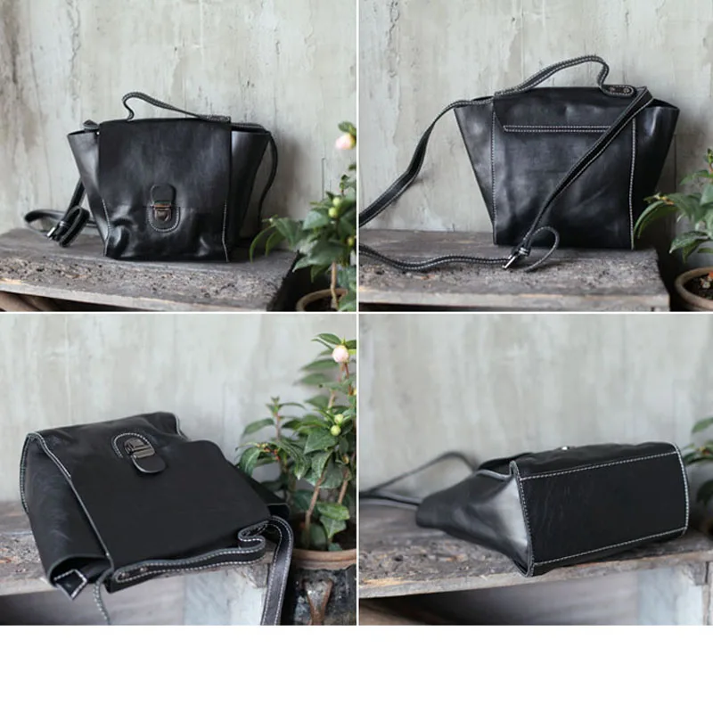 AETOO Autumn and winter on the new small bag black soft leather locomotive Messenger bag first layer leather casual handbag