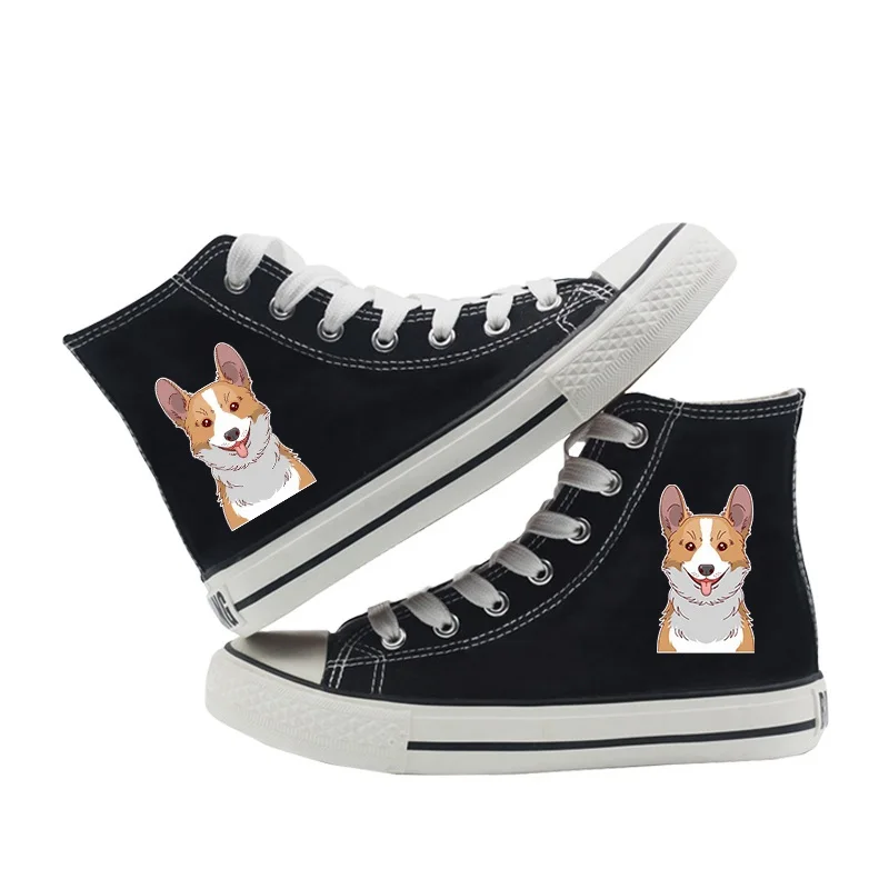 

Cute Dog Harajuku Pattern Printed Shoes Graffiti high heel canvas uppers student personalise Trendy Black/White Style A194112