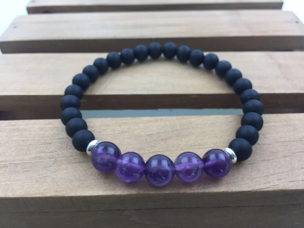 6 мм натуральный черный оникс фиолетовый кварцевый браслет Йога медитация