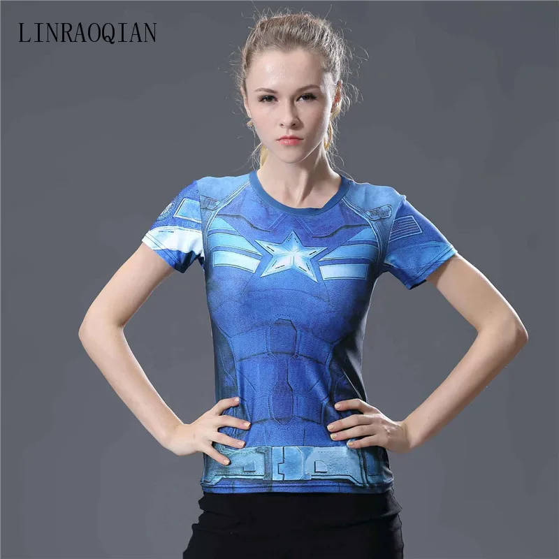 

Superman Superhero Captain America Spiderman T Shirt Women Summer Tops Fitness Compression Shirt Short Sleeve Women T-shirt