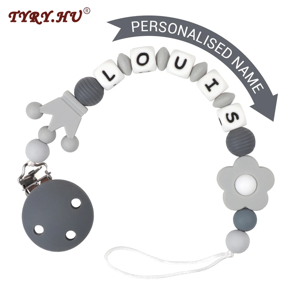

TYRY.HU New Dummy Clips Personalised Name For Baby Pacifier Clip Soother Chain Holder BPA Free Binky Holder Teether Toys