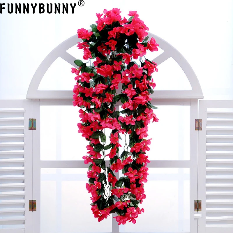 FUNNYBUNNY Hanging Wall Artificial Fake Silk Violet orchid Flower Rattan Plant Basket balcony home wedding party decoration FUNNYBUNNY Hanging Wall Artificial Fake Silk Violet orchid Flower Rattan Plant Basket balcony home wedding party decoration