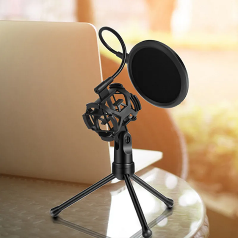 

Universal Adjustable Microphone Stand Desktop Tripod For Computer Video Recording with Mic Windscreen Pop Filter Cover Flexible