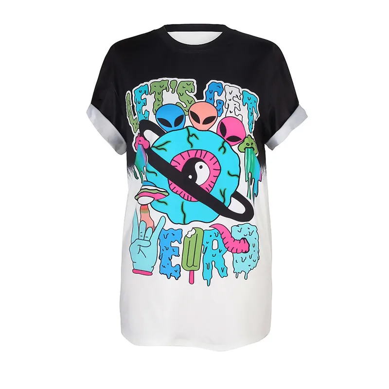 SOSHIRL/футболка для девочек в стиле Харадзюку Топы в стиле темного панка, летние цветные футболки для влюбленных пар хипстерские Забавные футболки с инопланетянами, повседневные топы с надписями