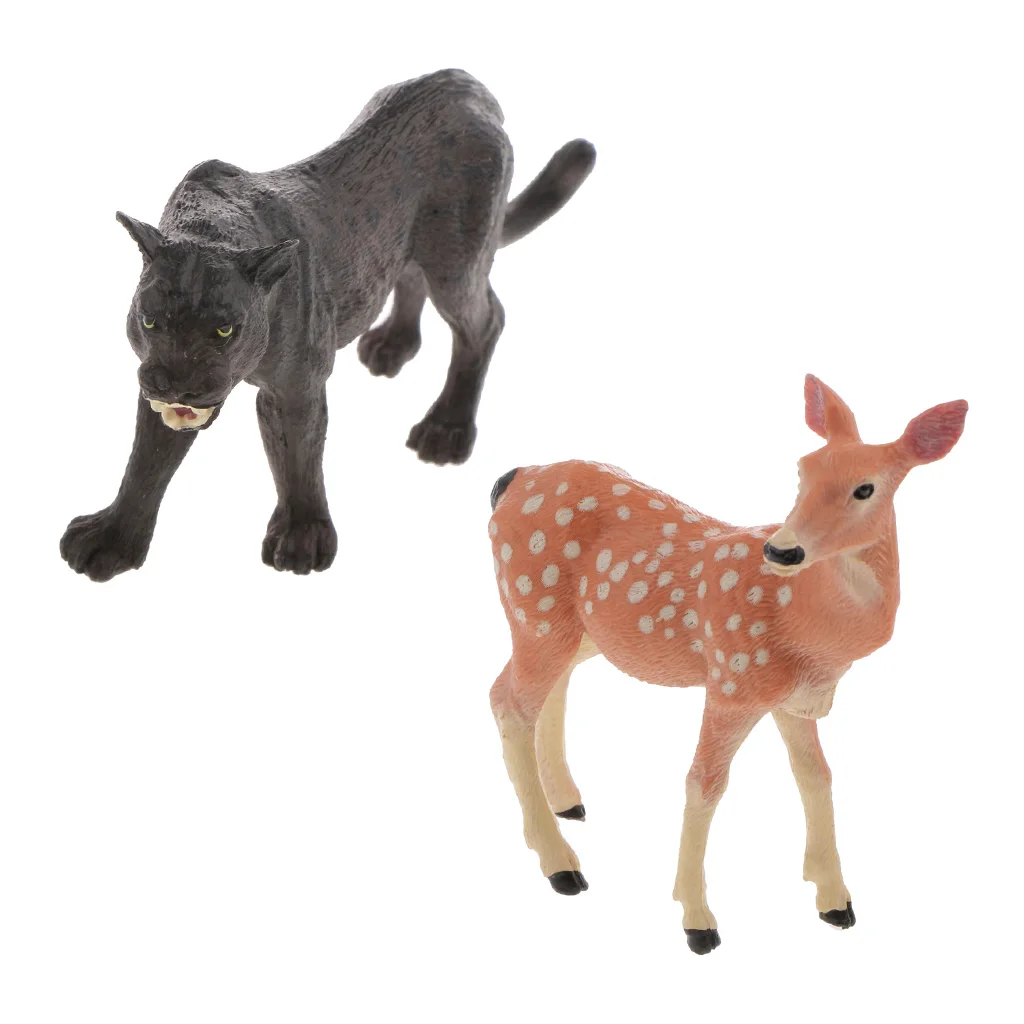 2pcs Realistic Sika Deer Doe Wolf Animal Figurine Model Action Figure Kids Toy