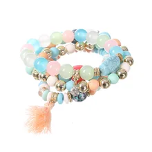 

Fashion Trendy Jewelry Bohemian Crystal Alloy Decoration Fringe Combination Stretch Bracelet Women's Jewelry