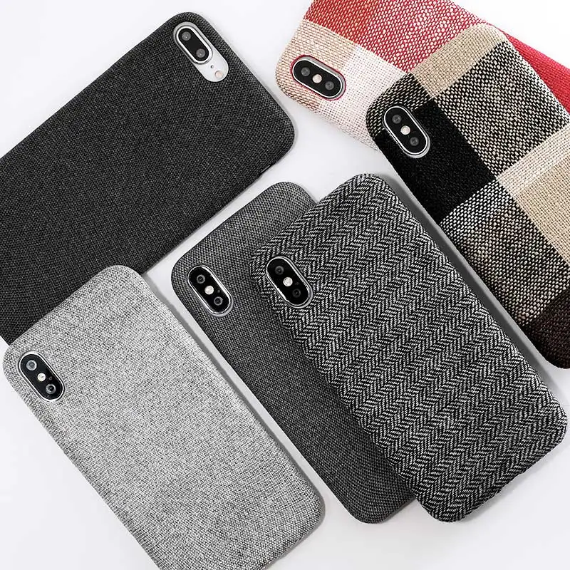 

Fabric Cloth Texture Phone Case for Iphone 6 6S 7 8 Plus X Xs Max XR Thin Canvas Grid Pattern Soft Case Iphone 7 Case Coque Capa