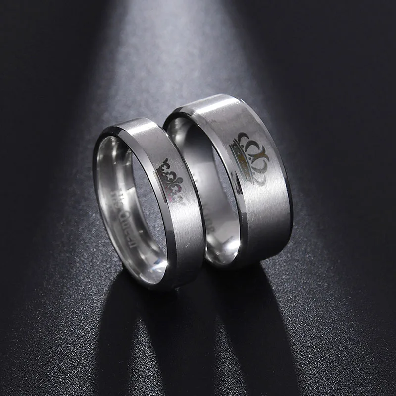 Hot Stainless Steel King And Queen Couple Rings For Lovers Letter Crown Rings Love Promise Jewelry Drop Shipping