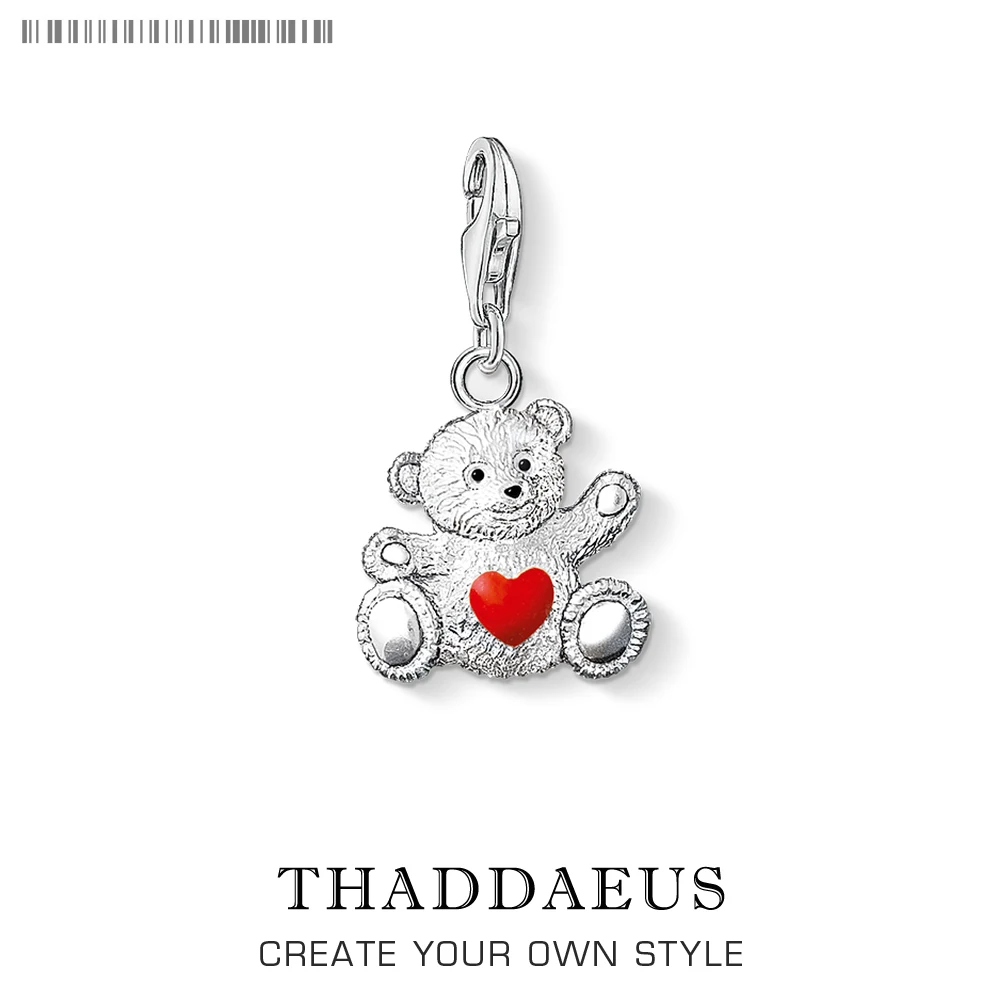 

Authentic 925 Sterling Silver Teddy Bear Red Heart Charm Pendant Cute Gift For Women Fits Charms Bracelet Necklace DIY Jewelry