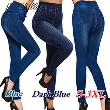 Женские Новые Модные Классические облегающие леггинсы с высокой талией, имитация джинсовой ткани, обтягивающие джеггинсы, обтягивающие штаны для тренировок размера плюс, лидер продаж, S-3XL