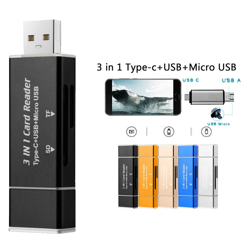 3 в 1 Тип C Порты и разъёмы USB Порты и разъёмы Micro USB Card Reader адаптер с OTG для samsung S9 A3